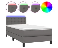 Lova su spyruoklėmis/čiužiniu/LED, pilka 100x200cm dirbtinė oda