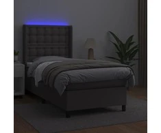 Lova su spyruoklėmis/čiužiniu/LED, pilka, 90x200cm dirbtinė oda