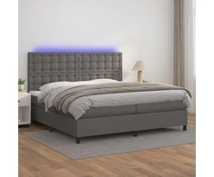 Lova su spyruoklėmis/čiužiniu/LED, pilka 200x200cm dirbtinė oda
