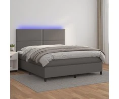 Lova su spyruoklėmis/čiužiniu/LED, pilka 140x190cm dirbtinė oda
