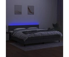 Lova su spyruoklėmis/čiužiniu/LED, pilka, 200x200 cm, audinys