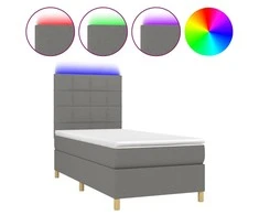 Lova su spyruoklėmis/čiužiniu/LED, pilka, 100x200 cm, audinys