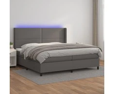 Lova su spyruoklėmis/čiužiniu/LED, pilka 200x200cm dirbtinė oda