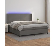 Lova su spyruoklėmis/čiužiniu/LED, pilka 200x200cm dirbtinė oda