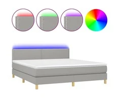 Lova su spyruoklėmis/čiužiniu/LED, pilka, 180x200 cm, audinys