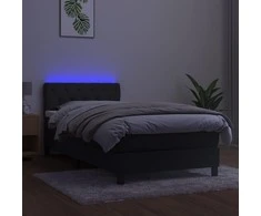 Lova su spyruoklėmis/čiužiniu/LED, pilka, 80x200cm, aksomas