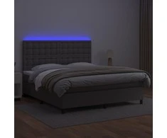Lova su spyruoklėmis/čiužiniu/LED, pilka 160x200cm dirbtinė oda