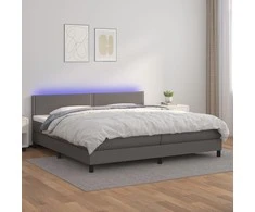 Lova su spyruoklėmis/čiužiniu/LED, pilka 200x200cm dirbtinė oda