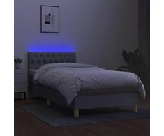 Lova su spyruoklėmis/čiužiniu/LED, pilka, 90x200 cm, audinys