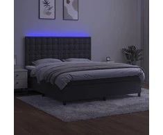 Lova su spyruoklėmis/čiužiniu/LED, pilka, 160x200cm, aksomas