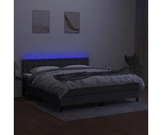 Lova su spyruoklėmis/čiužiniu/LED, pilka, 180x200 cm, audinys