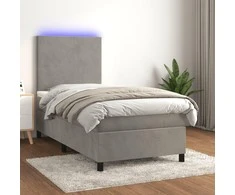 Lova su spyruoklėmis/čiužiniu/LED, pilka, 100x200cm, aksomas