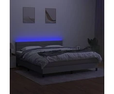 Lova su spyruoklėmis/čiužiniu/LED, pilka, 180x200 cm, audinys