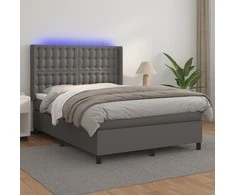 Lova su spyruoklėmis/čiužiniu/LED, pilka 140x190cm dirbtinė oda
