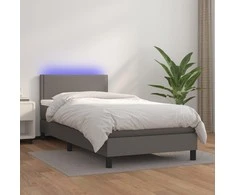 Lova su spyruoklėmis/čiužiniu/LED, pilka 100x200cm dirbtinė oda