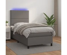 Lova su spyruoklėmis/čiužiniu/LED, pilka 100x200cm dirbtinė oda