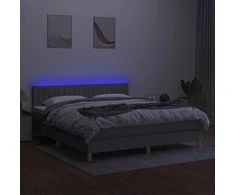 Lova su spyruoklėmis/čiužiniu/LED, pilka, 180x200 cm, audinys