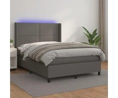 Lova su spyruoklėmis/čiužiniu/LED, pilka 140x190cm dirbtinė oda