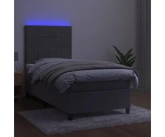 Lova su spyruoklėmis/čiužiniu/LED, pilka, 90x200cm, aksomas