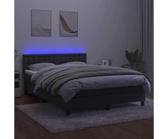 Lova su spyruoklėmis/čiužiniu/LED, pilka, 140x190cm, aksomas