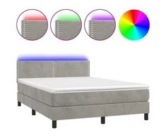 Lova su spyruoklėmis/čiužiniu/LED, pilka, 140x200cm, aksomas