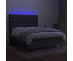 Lova su spyruoklėmis/čiužiniu/LED, pilka, 140x190 cm, audinys