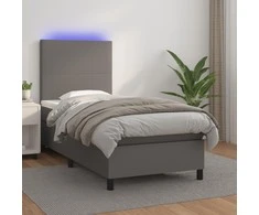 Lova su spyruoklėmis/čiužiniu/LED, pilka 100x200cm dirbtinė oda