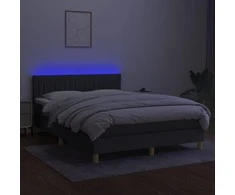 Lova su spyruoklėmis/čiužiniu/LED, pilka, 140x200 cm, audinys