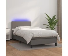 Lova su spyruoklėmis/čiužiniu/LED, pilka, 90x190cm dirbtinė oda