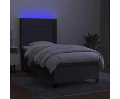 Lova su spyruoklėmis/čiužiniu/LED, pilka, 100x200 cm, audinys