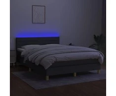 Lova su spyruoklėmis/čiužiniu/LED, pilka, 140x200 cm, audinys