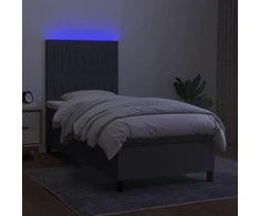 Lova su spyruoklėmis/čiužiniu/LED, pilka, 80x200cm, audinys
