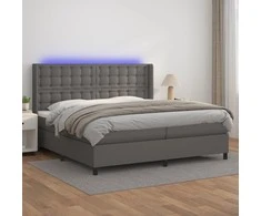 Lova su spyruoklėmis/čiužiniu/LED, pilka 200x200cm dirbtinė oda