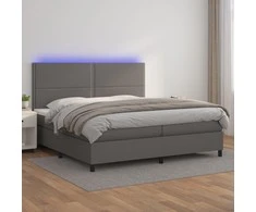 Lova su spyruoklėmis/čiužiniu/LED, pilka 200x200cm dirbtinė oda