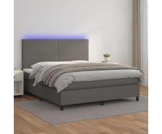 Lova su spyruoklėmis/čiužiniu/LED, pilka 180x200cm dirbtinė oda