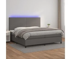 Lova su spyruoklėmis/čiužiniu/LED, pilka 200x200cm dirbtinė oda