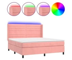 Lova su spyruoklėmis/čiužiniu/LED, rožinė, 180x200cm, aksomas