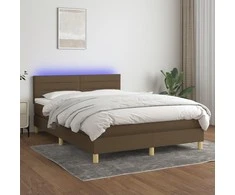 Lova su spyruoklėmis/čiužiniu/LED, ruda, 140x200 cm, audinys