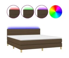 Lova su spyruoklėmis/čiužiniu/LED, ruda, 180x200 cm, audinys
