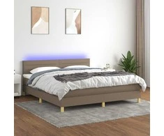 Lova su spyruoklėmis/čiužiniu/LED, taupe, 180x200 cm, audinys