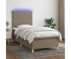 Lova su spyruoklėmis/čiužiniu/LED, taupe, 90x190 cm, audinys