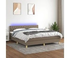 Lova su spyruoklėmis/čiužiniu/LED, taupe, 160x200 cm, audinys