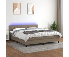 Lova su spyruoklėmis/čiužiniu/LED, taupe, 160x200 cm, audinys