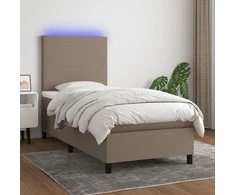 Lova su spyruoklėmis/čiužiniu/LED, taupe, 90x190 cm, audinys