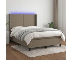 Lova su spyruoklėmis/čiužiniu/LED, taupe, 140x190 cm, audinys