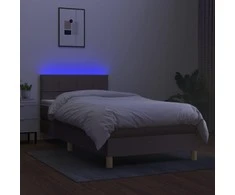 Lova su spyruoklėmis/čiužiniu/LED, taupe, 90x200 cm, audinys