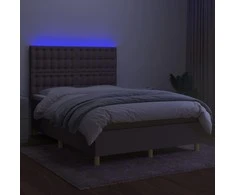 Lova su spyruoklėmis/čiužiniu/LED, taupe, 140x190 cm, audinys