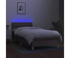 Lova su spyruoklėmis/čiužiniu/LED, taupe, 100x200 cm, audinys