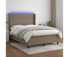 Lova su spyruoklėmis/čiužiniu/LED, taupe, 140x200 cm, audinys