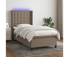Lova su spyruoklėmis/čiužiniu/LED, taupe, 90x190 cm, audinys